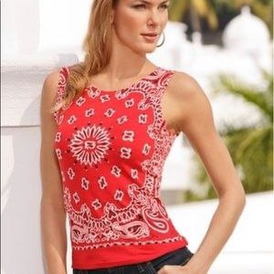 Boston Proper Red Handkerchief top w/ Rhinestone